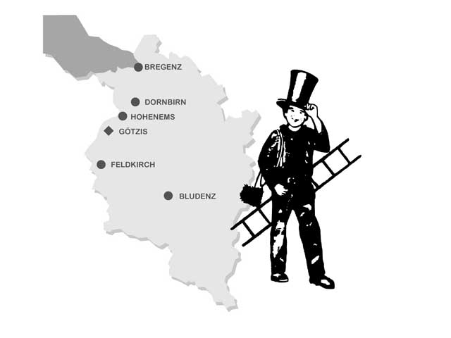 Karte von Vorarlberg mit Rauchfangkehrer